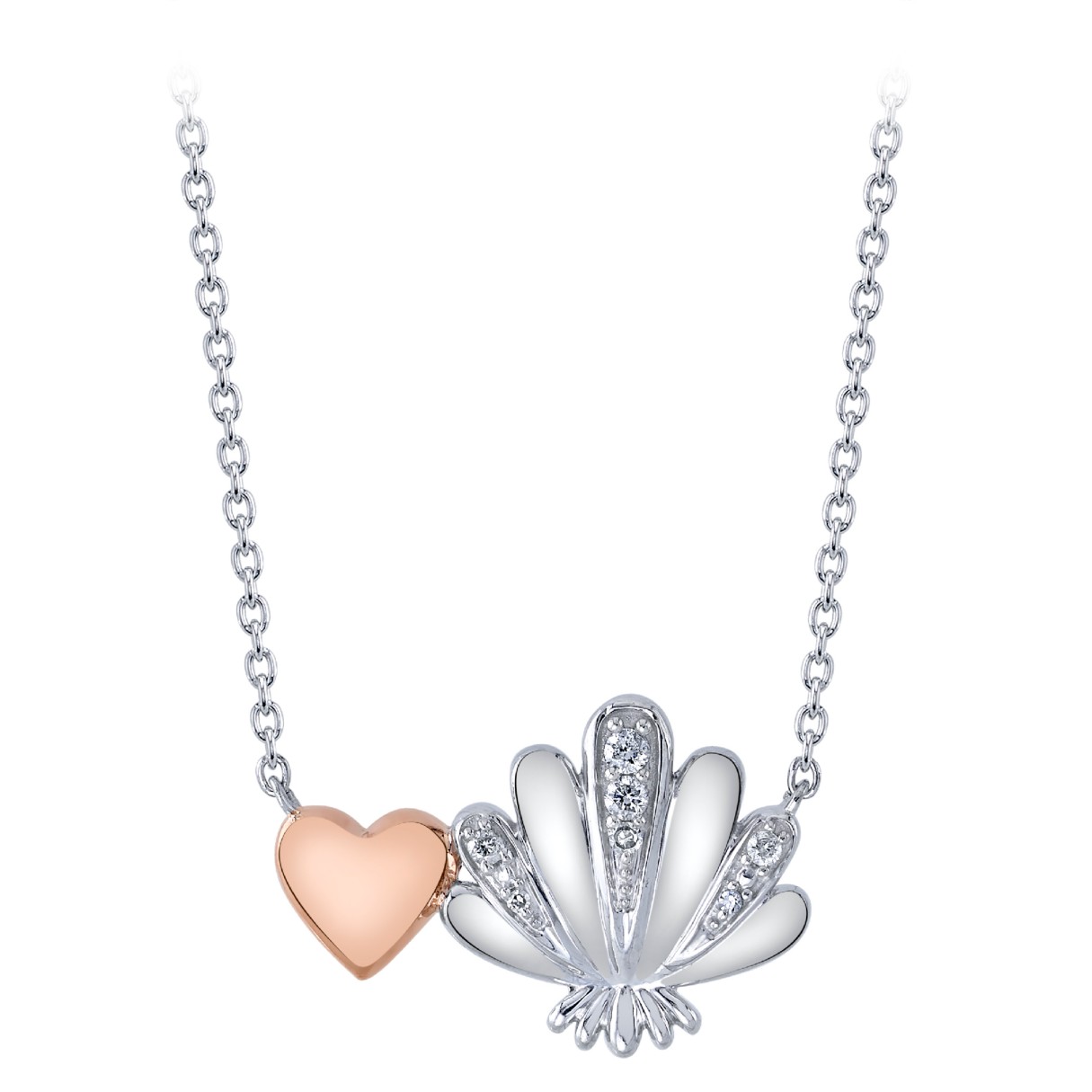 The Little Mermaid Heart and Shell Diamond Necklace