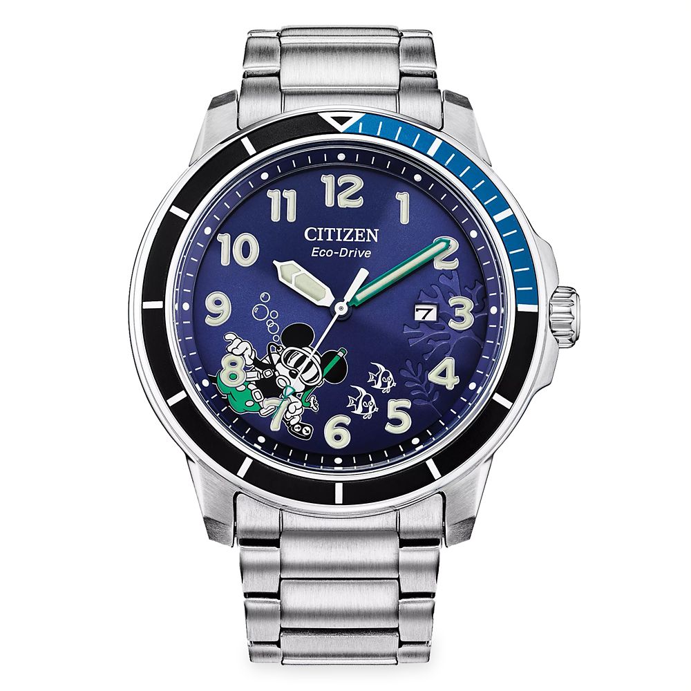 Mickey Mouse Water Sport Stainless Steel Eco-Drive Watch for Adults by Citizen here now