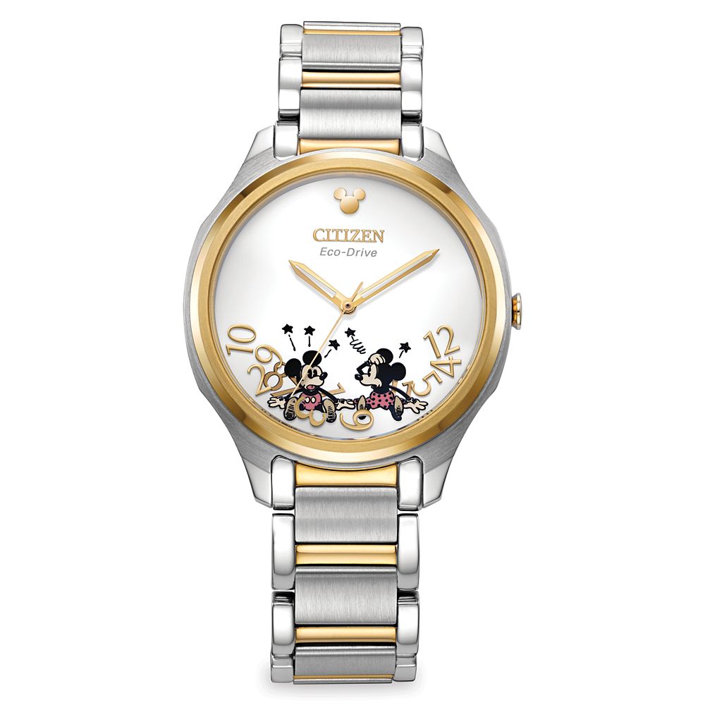 Mickey and Minnie Mouse Falling Stainless Steel Eco-Drive Watch for Adults by Citizen is available online