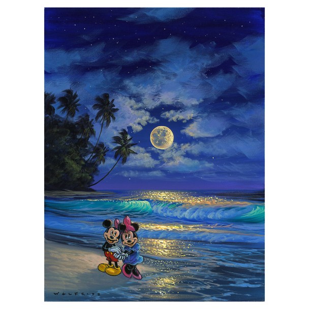 Mickey and Minnie Mouse ''Romance Under the Moonlight'' Giclee on Canvas by Walfrido Garcia – Limited Edition