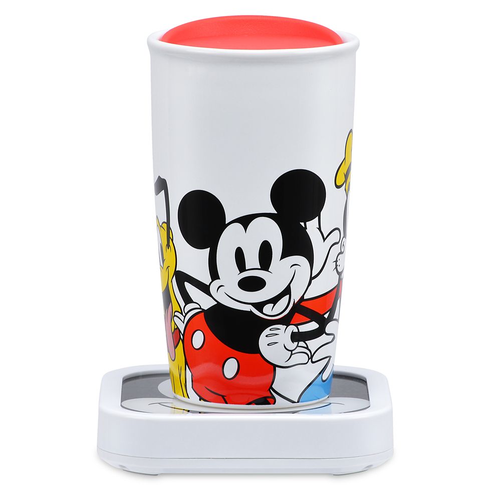 Disney Mickey Mouse Mug Warmer With 10oz Black Red Ceramic Mug