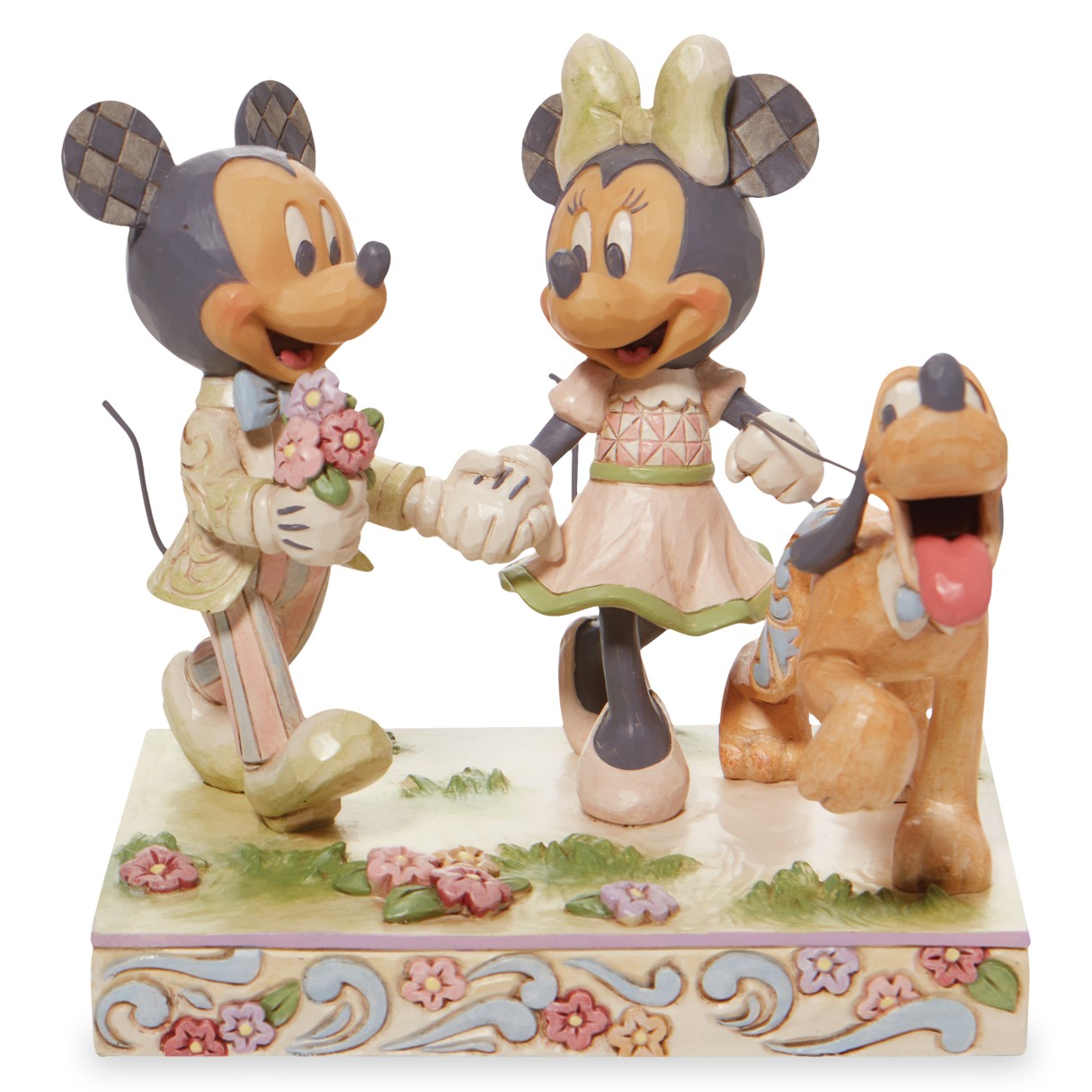 Mickey and Minnie Mouse with Pluto ''Springtime Stroll'' White Woodland Figure by Jim Shore
