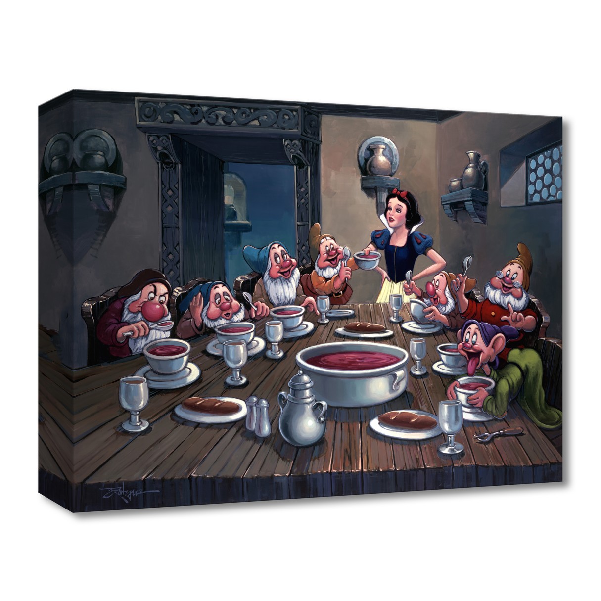 Snow White and the Seven Dwarfs ''Soup for Seven'' Giclée on Canvas by Rodel Gonzalez – Limited Edition
