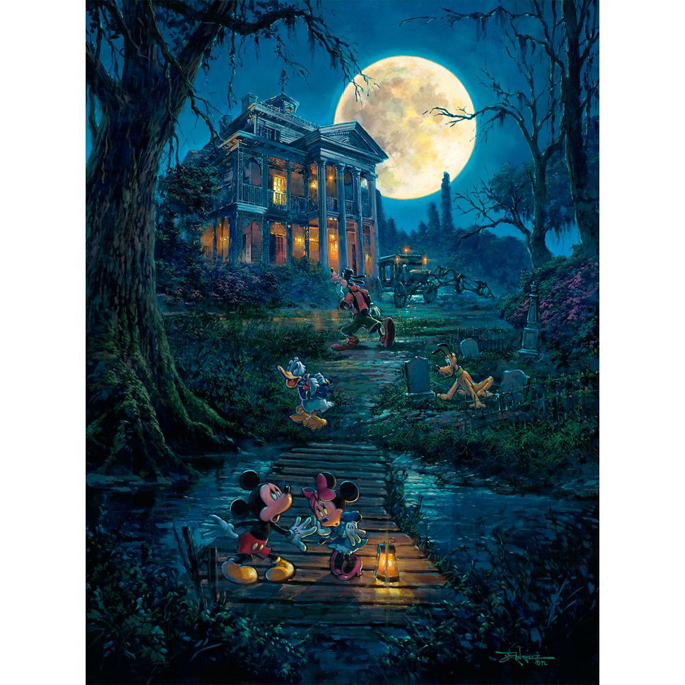 Disney Mickey Mouse at The Haunted Mansion A Haunting Moon Rises by Rodel Gonzalez Canvas Artwork ? Limited Edition