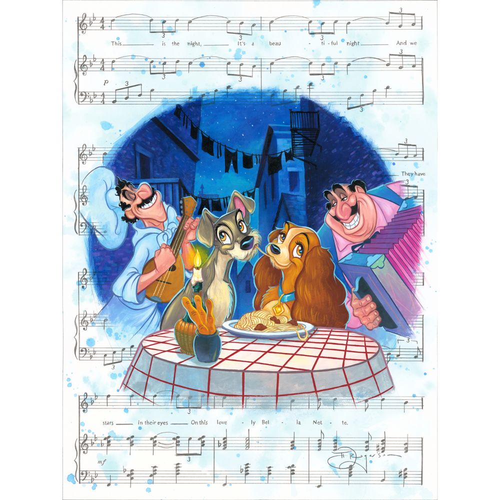 Lady and the Tramp Bella Notte by Tim Rogerson Canvas Artwork  Limited Edition Official shopDisney