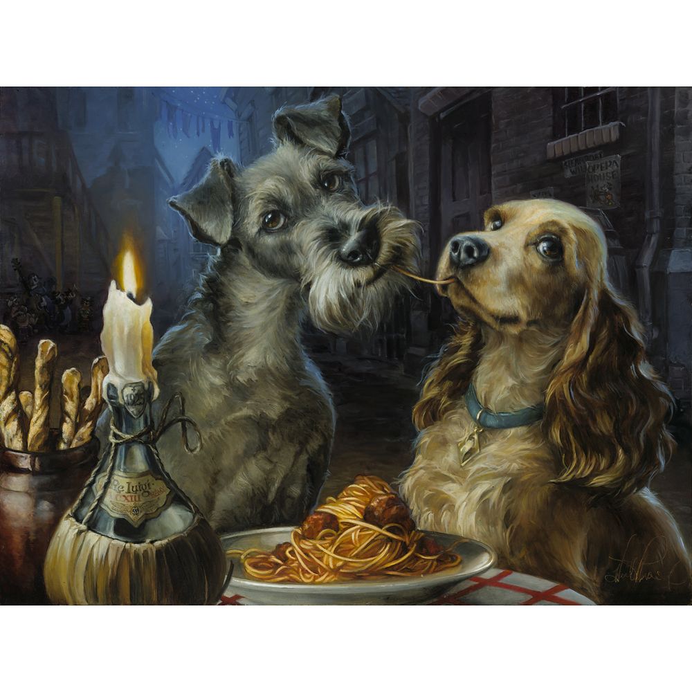 Lady and the Tramp ''Bella Notte'' by Heather Edwards Hand-Signed&Numbered Canvas Artwork – Limited Edition