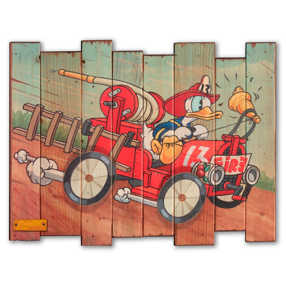 Donald Duck ''Fire Chief Donald'' Signed Giclée on Wood by Trevor Carlton – Limited Edition