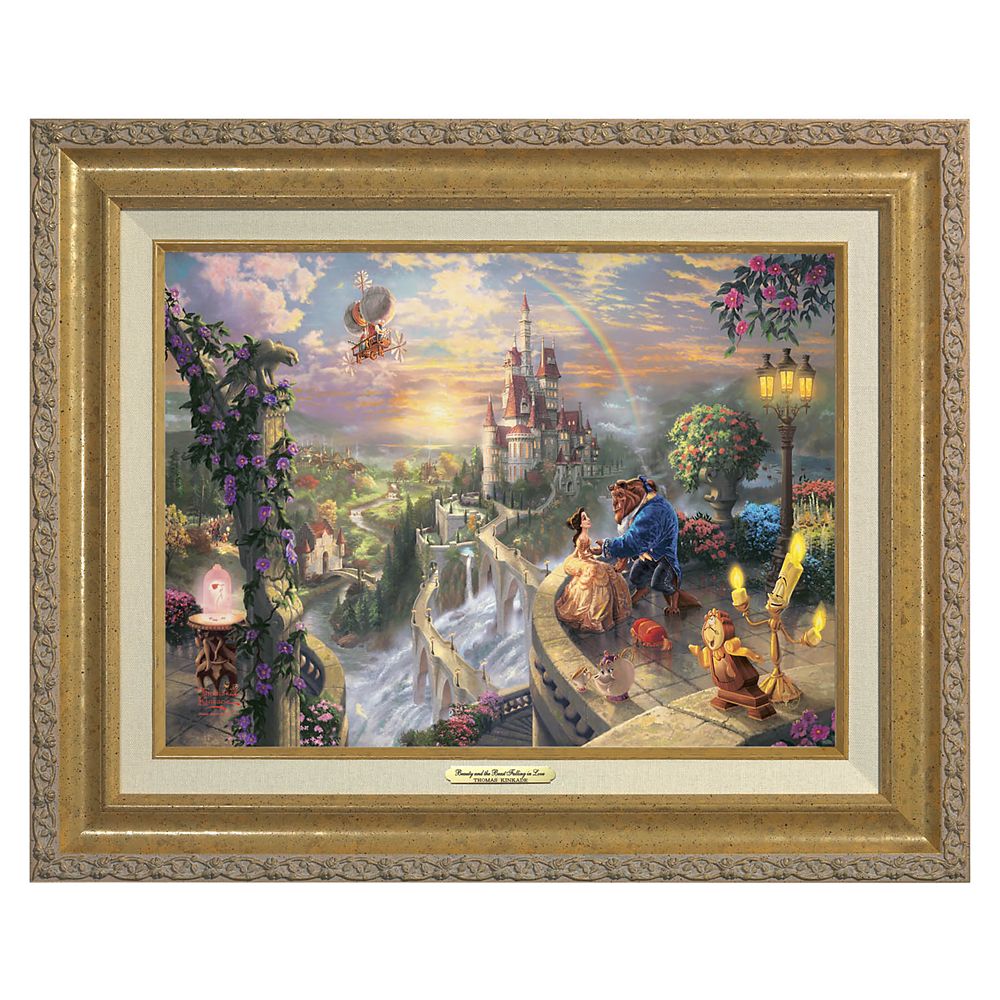 Disney Beauty and the Beast Falling in Love Framed Canvas Classic by Thomas Kinkade