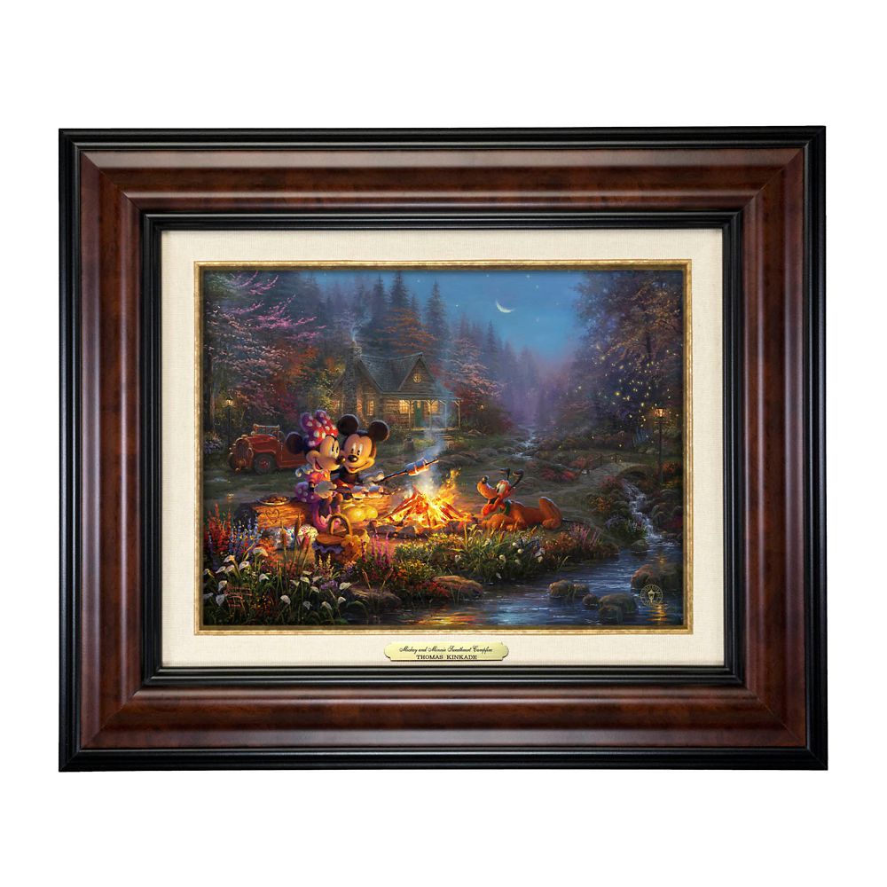 ''Mickey and Minnie Sweetheart Campfire'' Canvas Classic by Thomas Kinkade Studios  Framed Official shopDisney