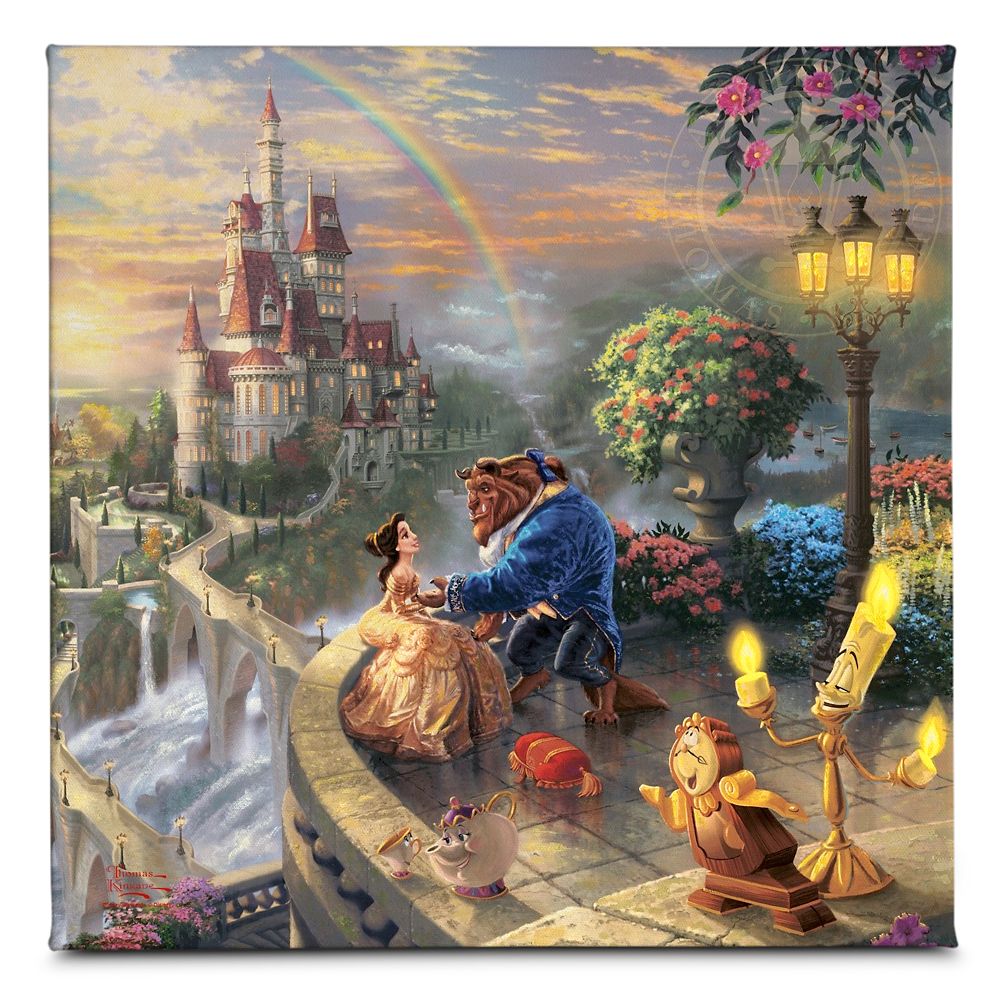 Beauty And The Beast Falling In Love Gallery Wrapped Canvas By Thomas Kinkade Shopdisney