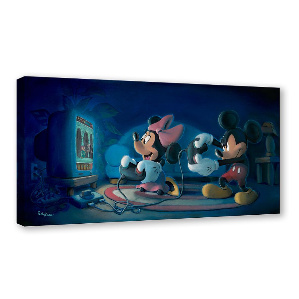 Mickey Mouse and Minnie Mouse ''Game Night'' Canvas Artwork by Rob Kaz – Runaway Brain – 15'' x 30'' – Limited Edition