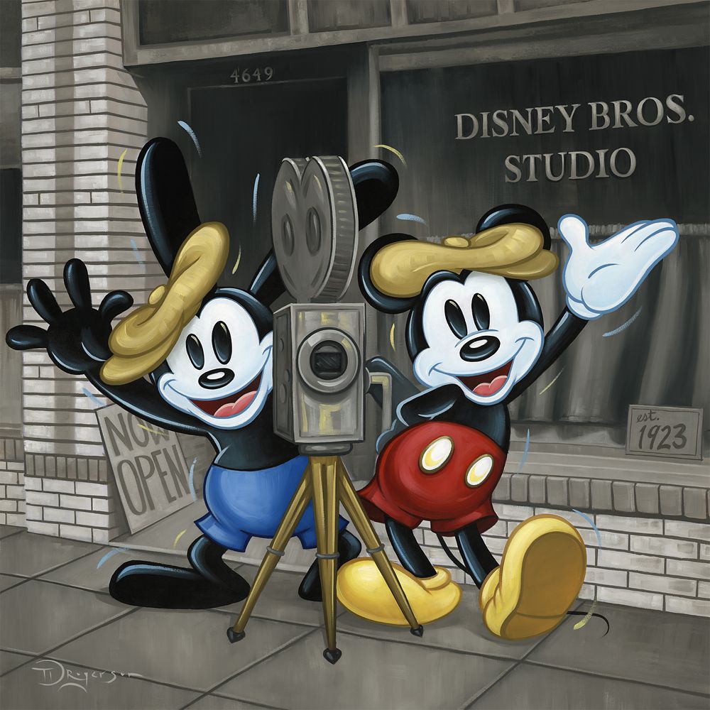 Mickey Mouse and Oswald the Lucky Rabbit ”Bros in Business” Canvas Artwork by Tim Rogerson – 14” x 14” – Limited Edition now available