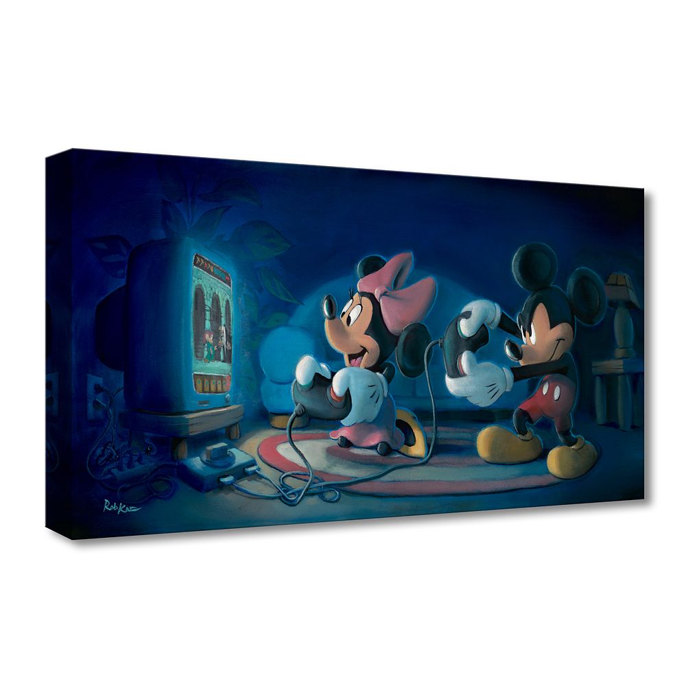 Mickey Mouse and Minnie Mouse ''Game Night'' Canvas Artwork by Rob Kaz – Runaway Brain – 10'' x 20'' – Limited Edition