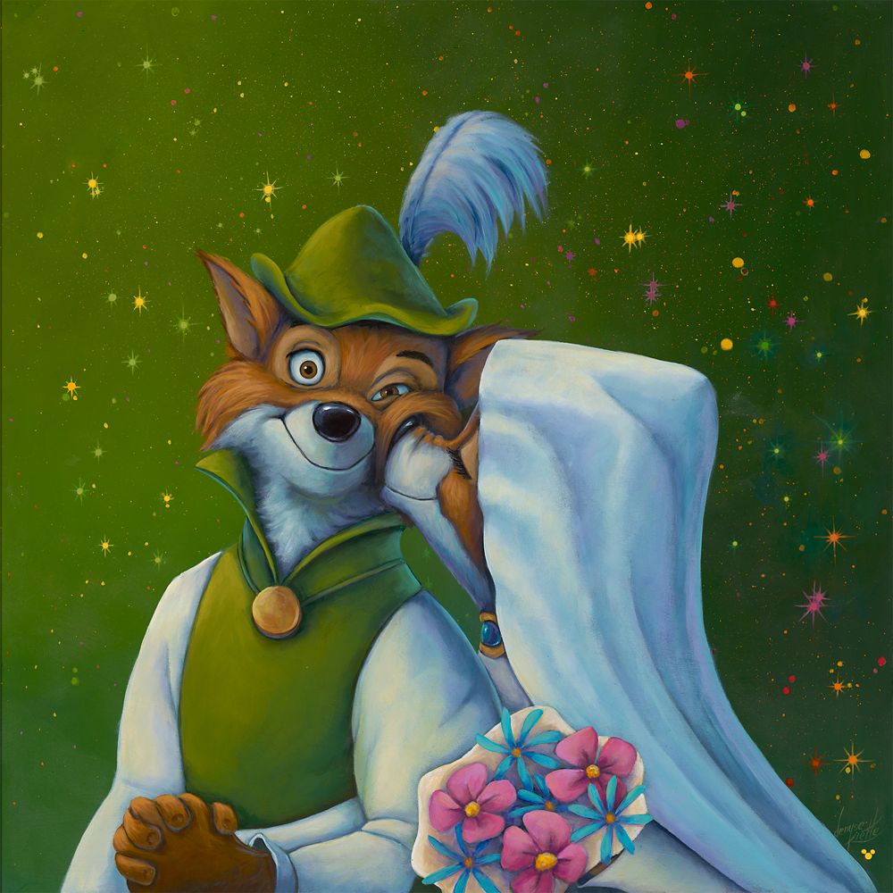 Robin Hood ”Oo-De-Lally Kiss” Canvas Artwork by Denyse Klette – 14” x 14” – Limited Edition is available online