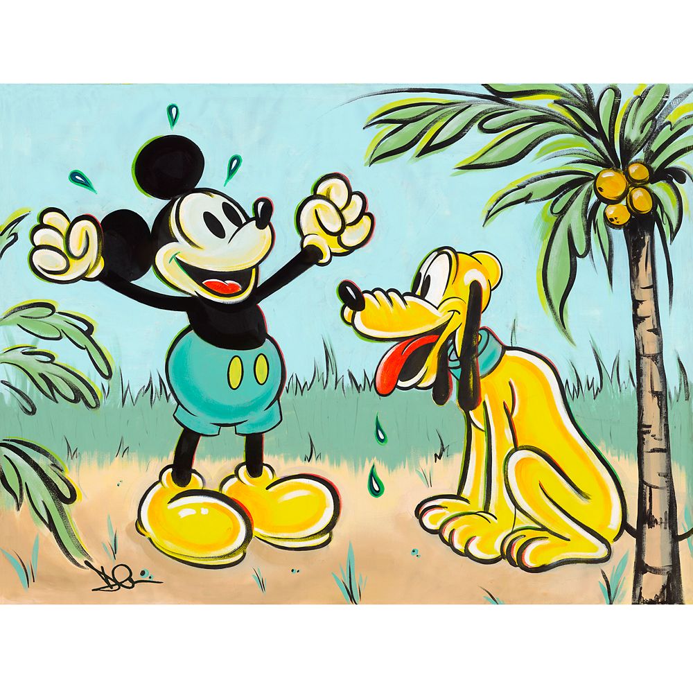 Mickey Mouse and Pluto ”Pals in Paradise” Canvas Artwork by Dom Corona – 12” x 16” – Limited Edition – Buy Online Now