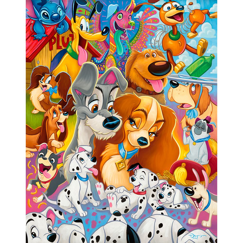 Disney Dogs ''So Many Disney Dogs'' Canvas Artwork by Tim Rogerson – 16'' x 12 1/2'' – Limited Edition