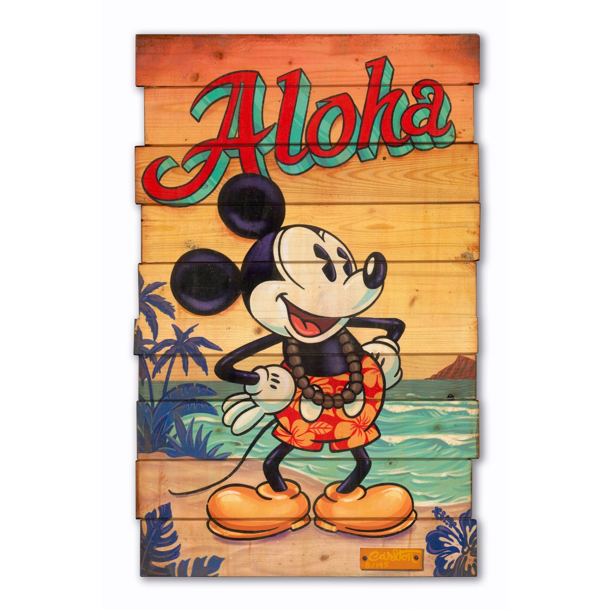 Mickey Mouse ''Waves of Aloha'' Artwork on Wood by Trevor Carlton – Limited Edition