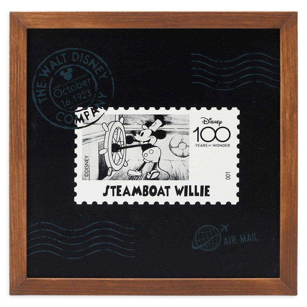 Steamboat Willie 100-Year Anniversary Stamp Framed Wood Wall Décor – Disney100