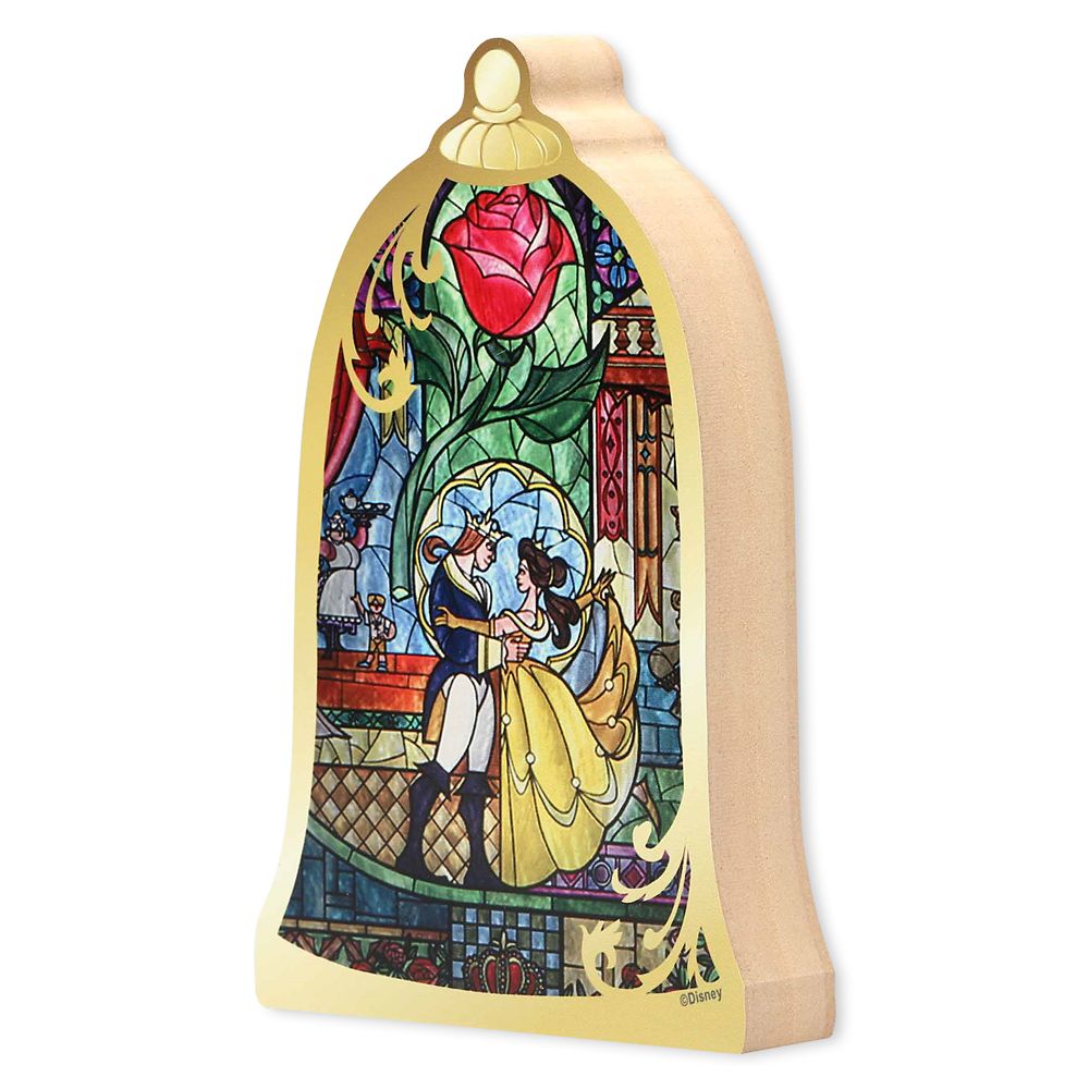 Beauty and The Beast Stained Glass Cloche Tabletop Wood Décor