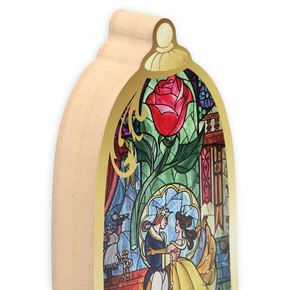 Beauty and The Beast Stained Glass Cloche Tabletop Wood Décor