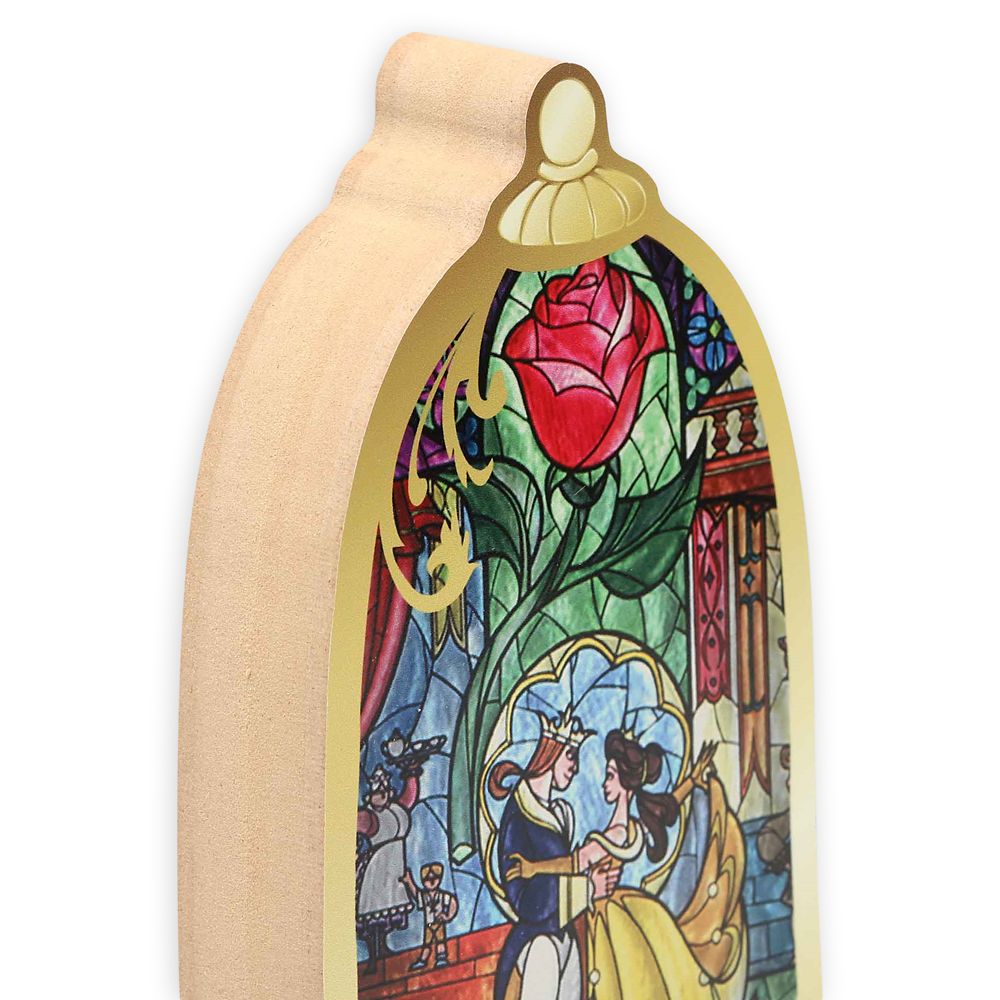 Beauty and The Beast Stained Glass Cloche Tabletop Wood Décor