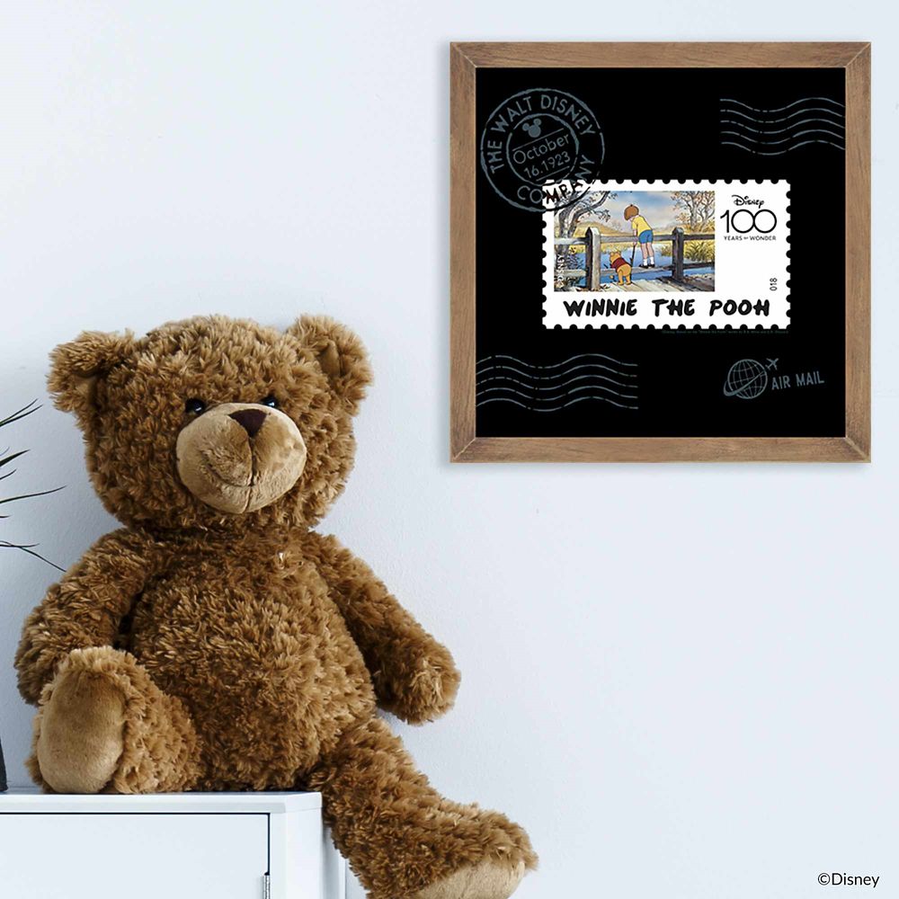 Winnie the Pooh 100-Year Anniversary Stamp Framed Wood Wall Décor – Disney100