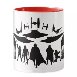 novelty coffee mug with silhouttes of Star Wars: The Last Jedi First Order characters