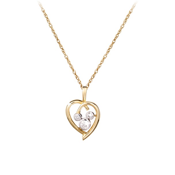 Diamond Heart Mickey Mouse Necklace  – 14K