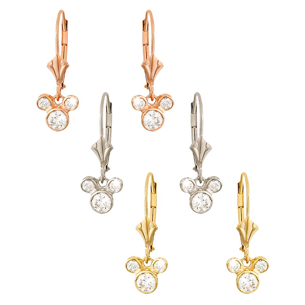 Diamond Dangle Icon Mickey Mouse Earrings 14K Official shopDisney