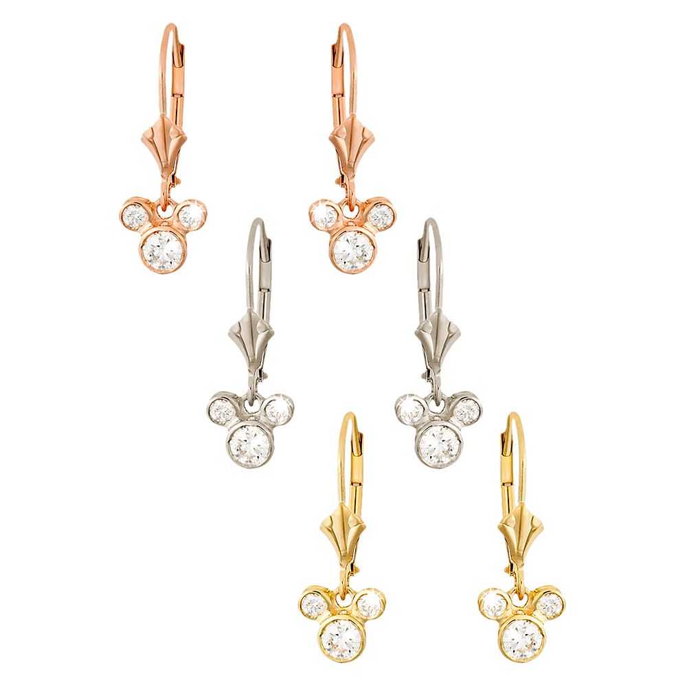 Diamond Hoop Slider Mickey Mouse Earrings 18K Official shopDisney