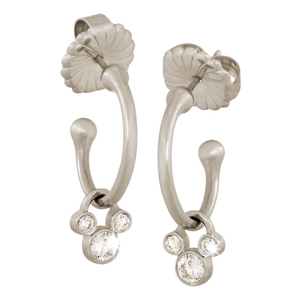 Diamond Hoop Slider Mickey Mouse Earrings – 18K