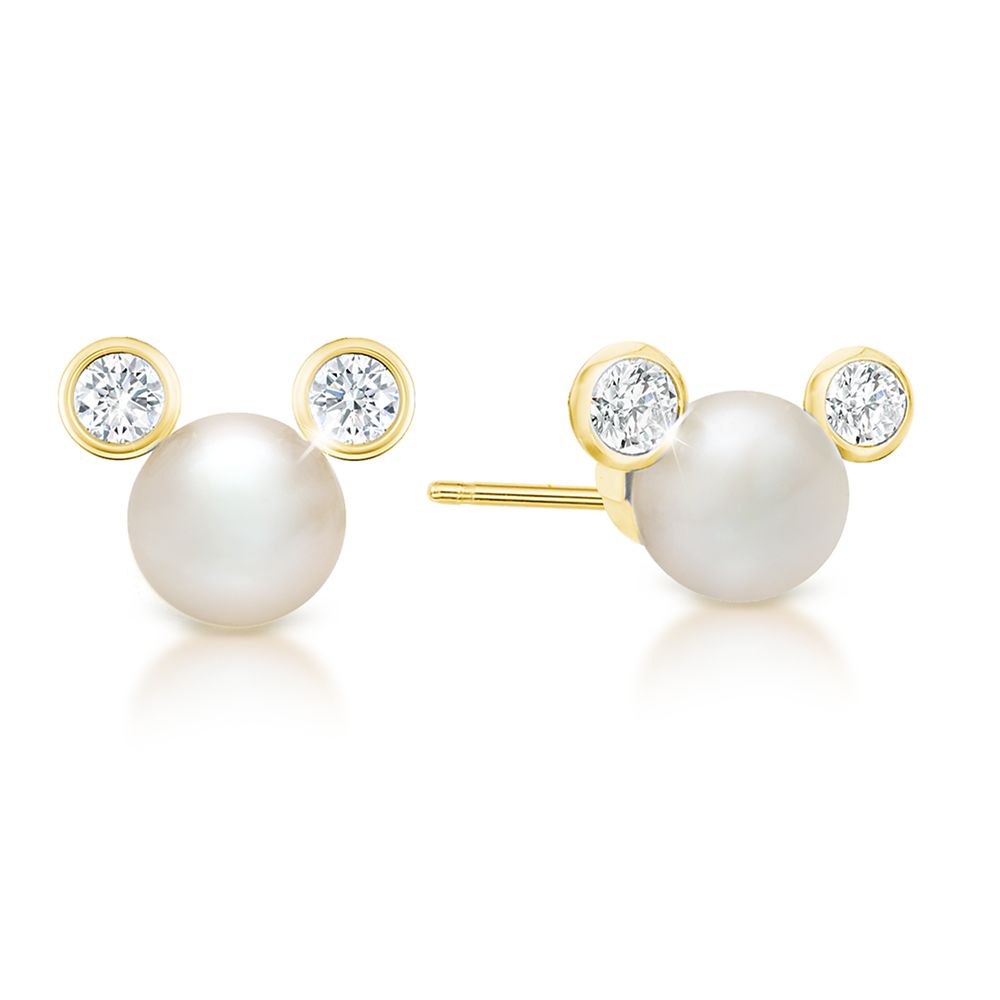 Mickey Mouse Pearl Earrings by CRISLU – Yellow Gold