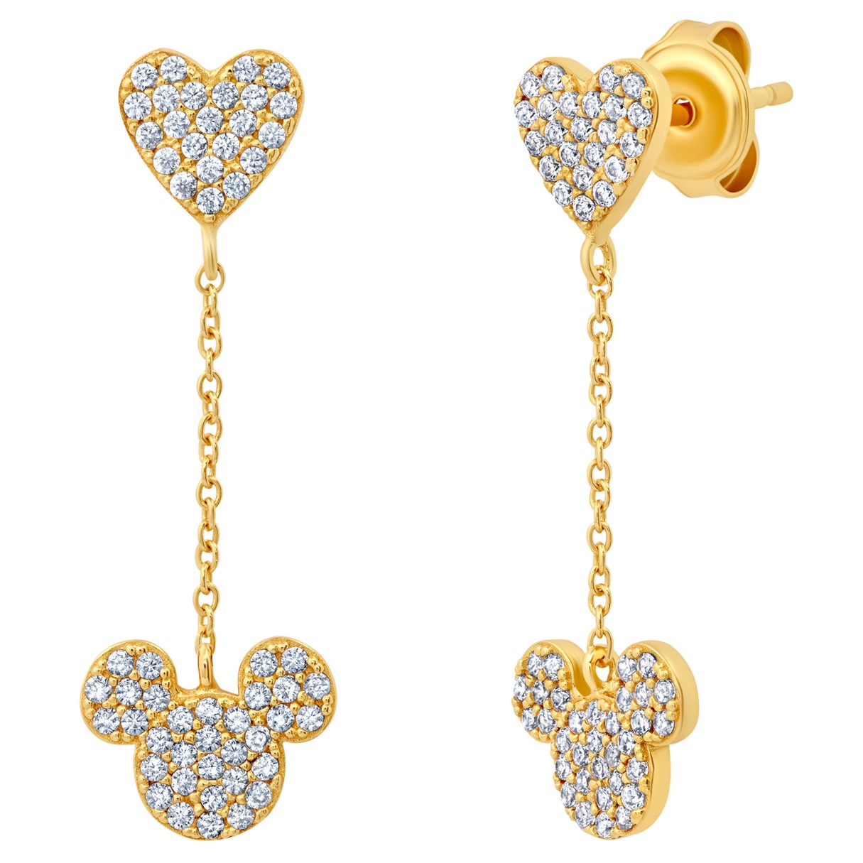 Mickey Mouse Icon and Heart Drop Earrings by CRISLU