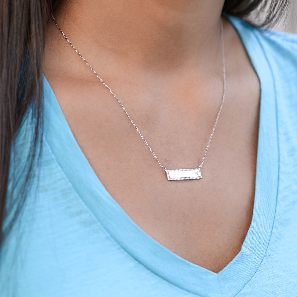 Mickey Mouse Icon Silver Bar Necklace by Rebecca Hook – Personalized