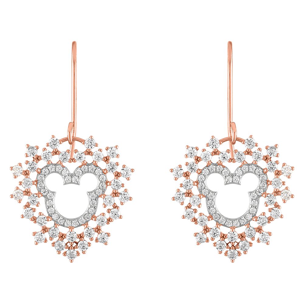 Mickey Mouse Rose Gold Heart Earrings by Rebecca Hook