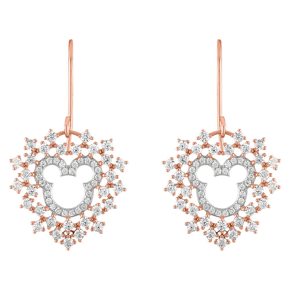 Mickey Mouse Rose Gold Heart Earrings by Rebecca Hook