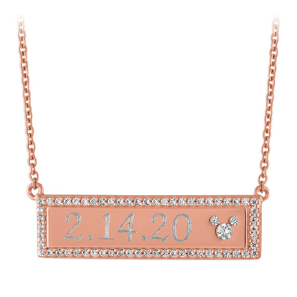 Mickey Mouse Icon Rose Gold Bar Necklace by Rebecca Hook – Personalized