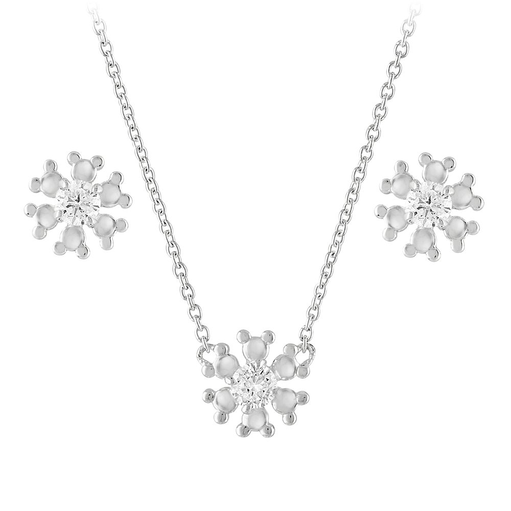 Mickey Mouse Icon Snowflake Earring and Necklace Set by Rebecca Hook