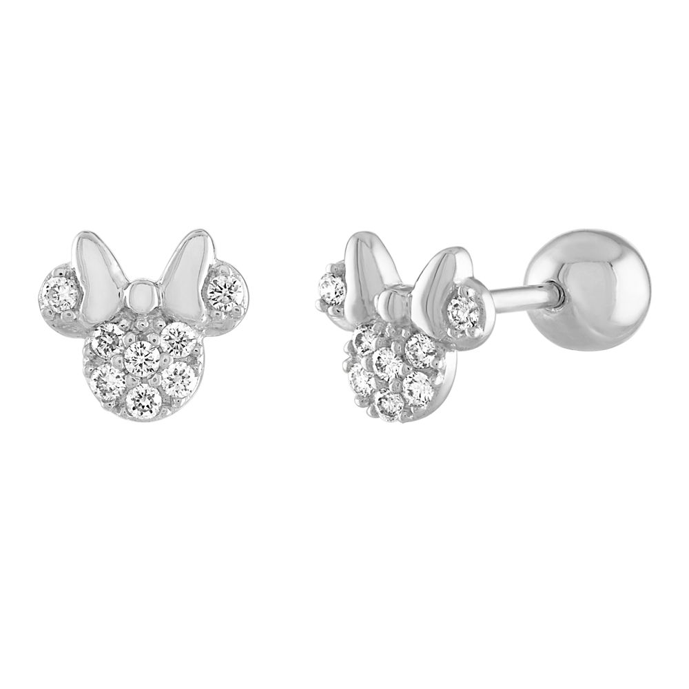 Minnie Mouse Icon White Gold Earrings by Rebecca Hook