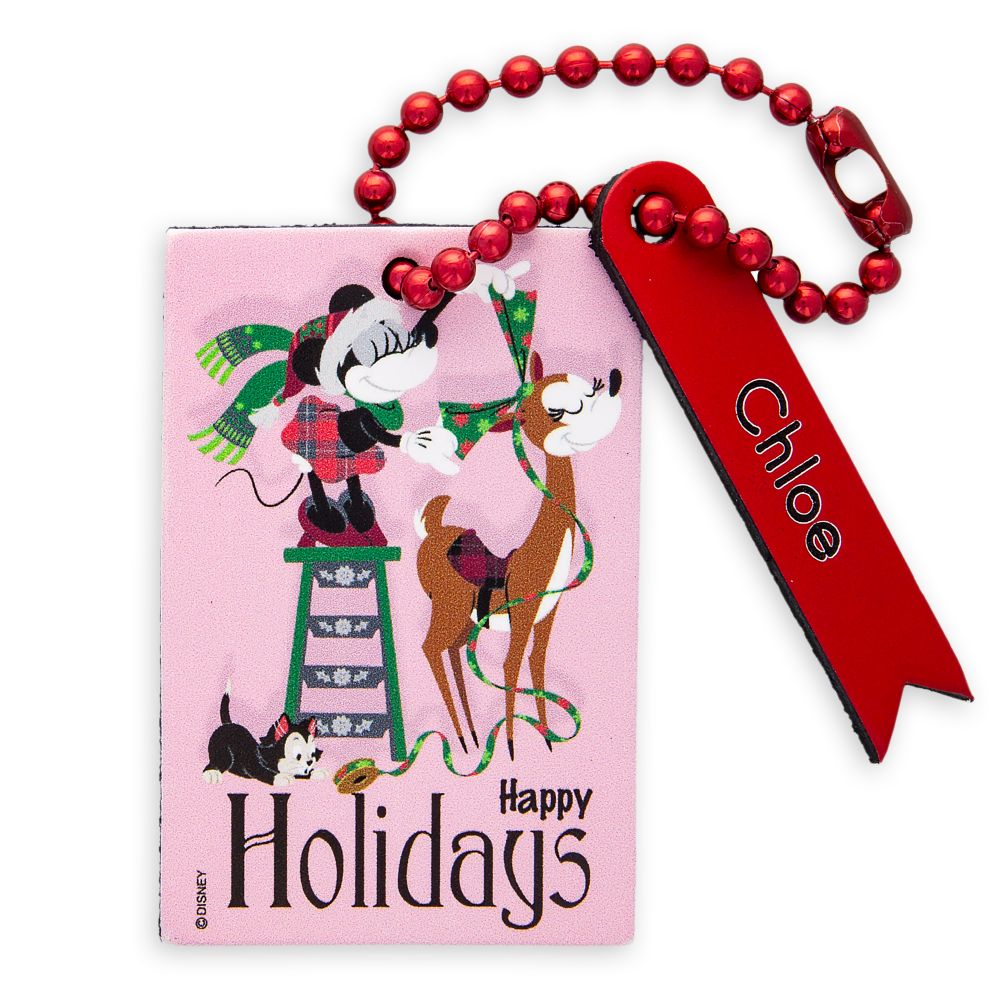 Disney Santa Minnie Mouse and Figaro Leather Luggage Tag - Personalizable