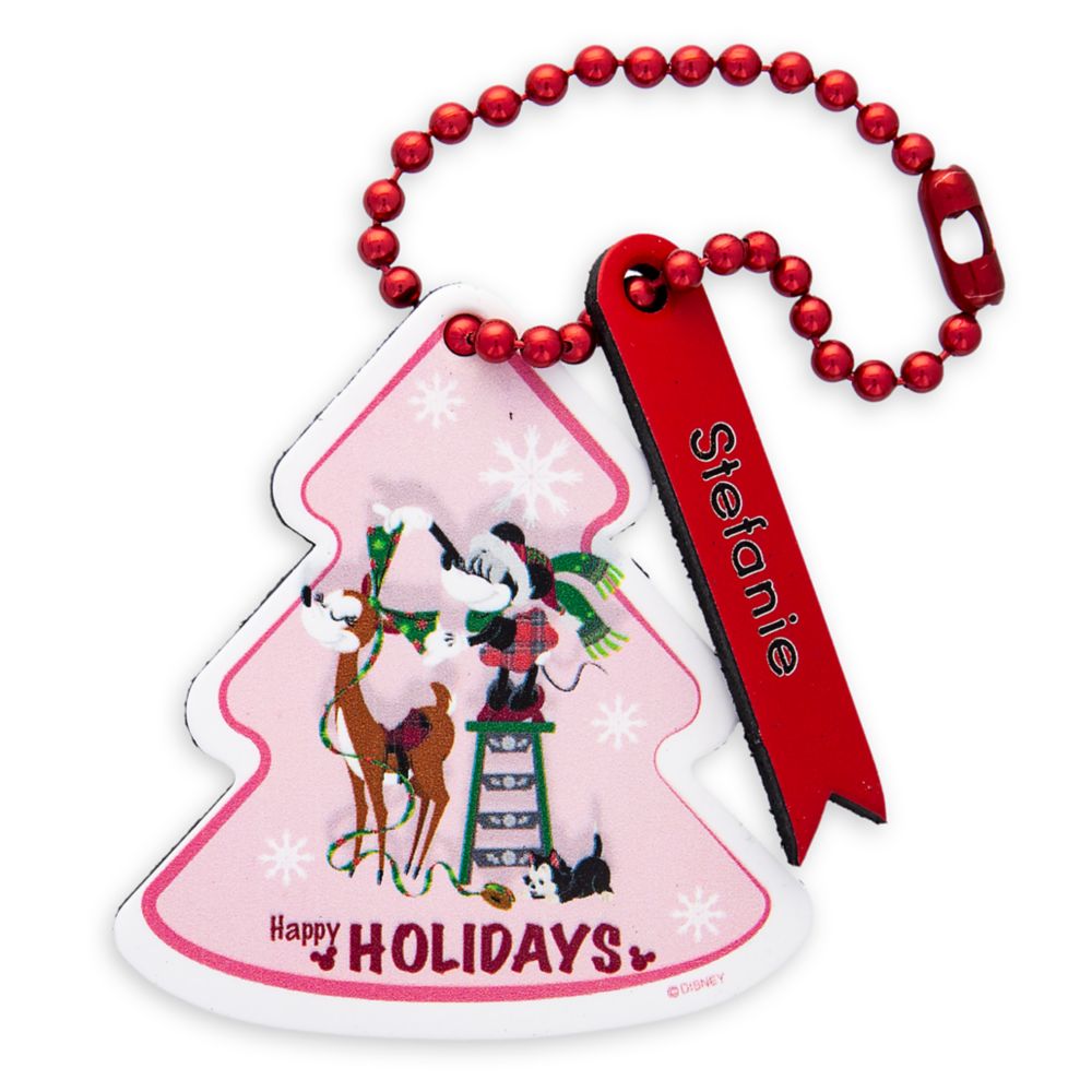 Disney Santa Minnie Mouse Happy Holidays Leather Luggage Tag - Personalizable