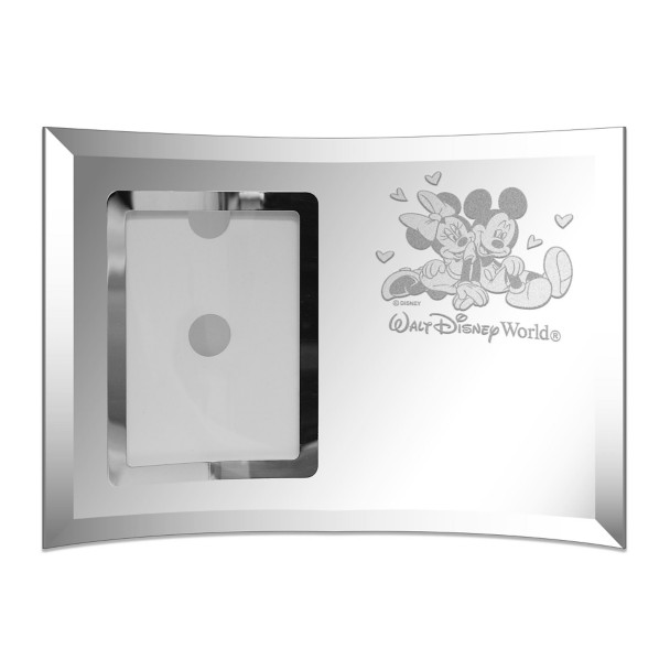 Mickey and Minnie Mouse with Hearts Walt Disney World Glass Frame by Arribas – 4'' x 6'' – Personalized