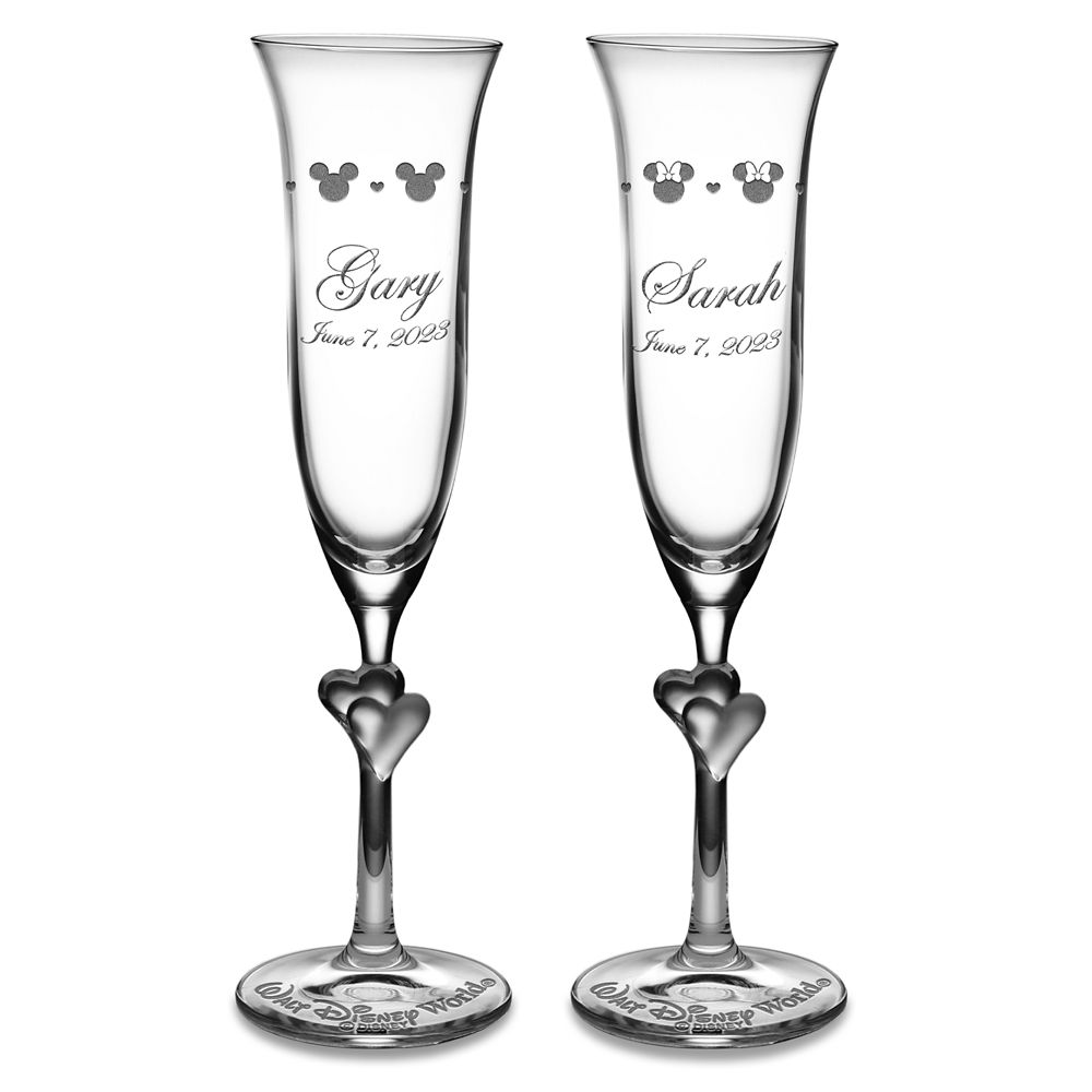 Mickey and Minnie Mouse Glass Flutes by Arribas – Personalized | Disney Store