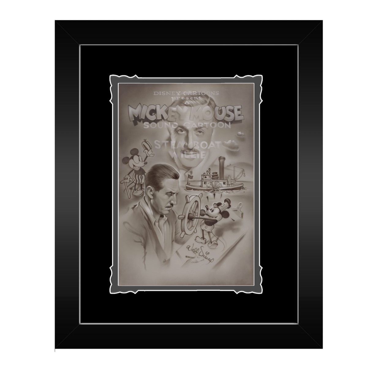 Steamboat Willie ''Full Steam Ahead'' Framed Deluxe Print by Noah
