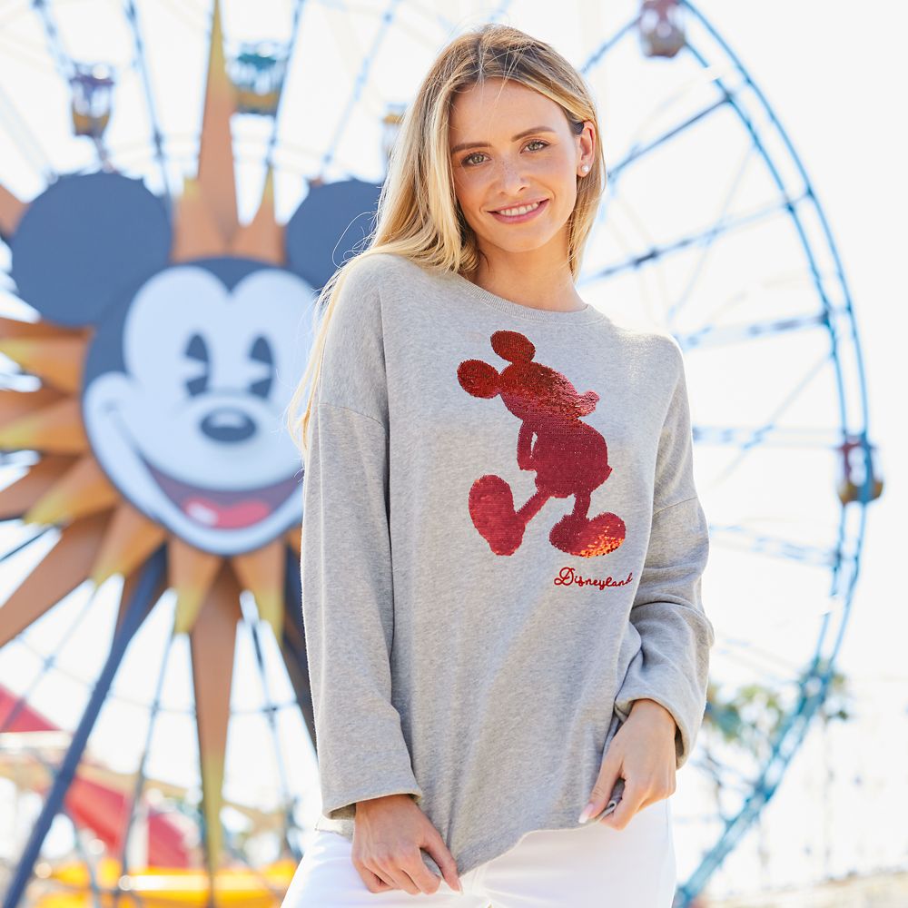 Mickey Mouse Reversible Sequin Sweatshirt for Women – Disneyland – Gray