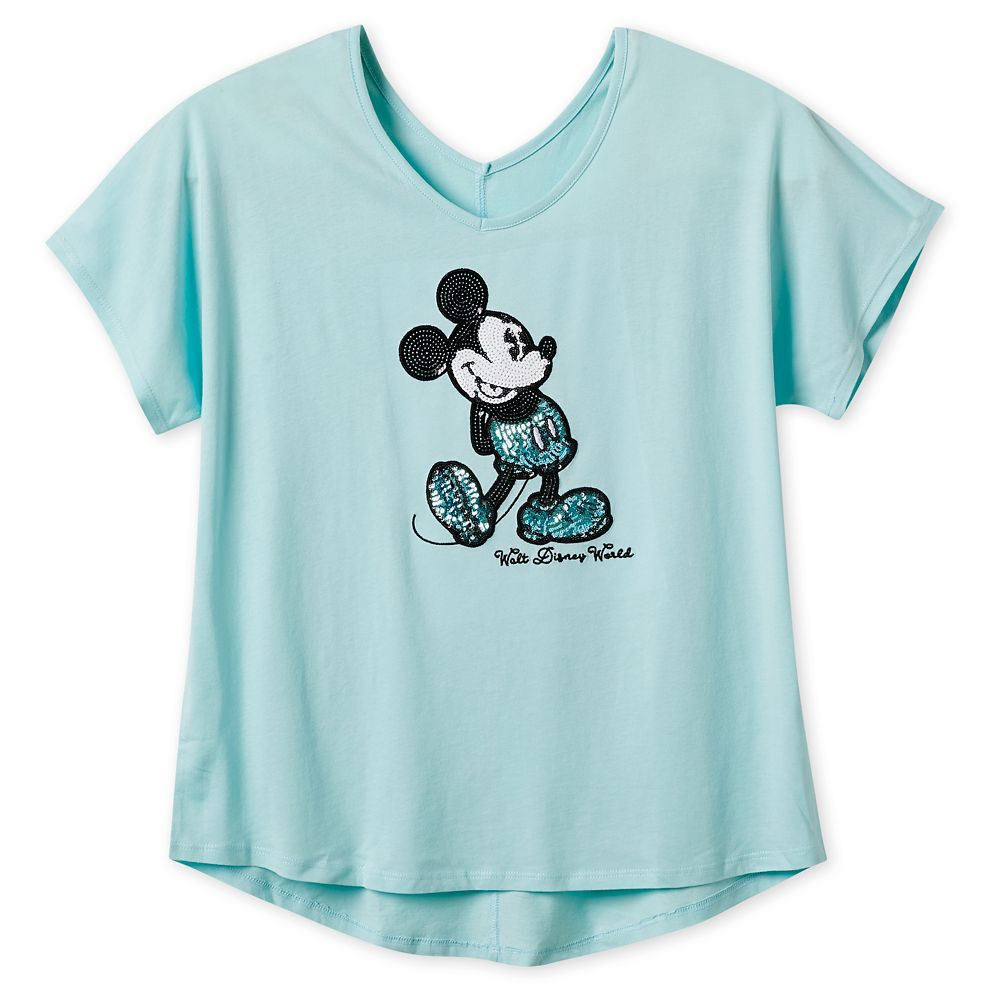 Mickey Mouse Sequined T-Shirt for Women – Arendelle Aqua – Walt Disney World