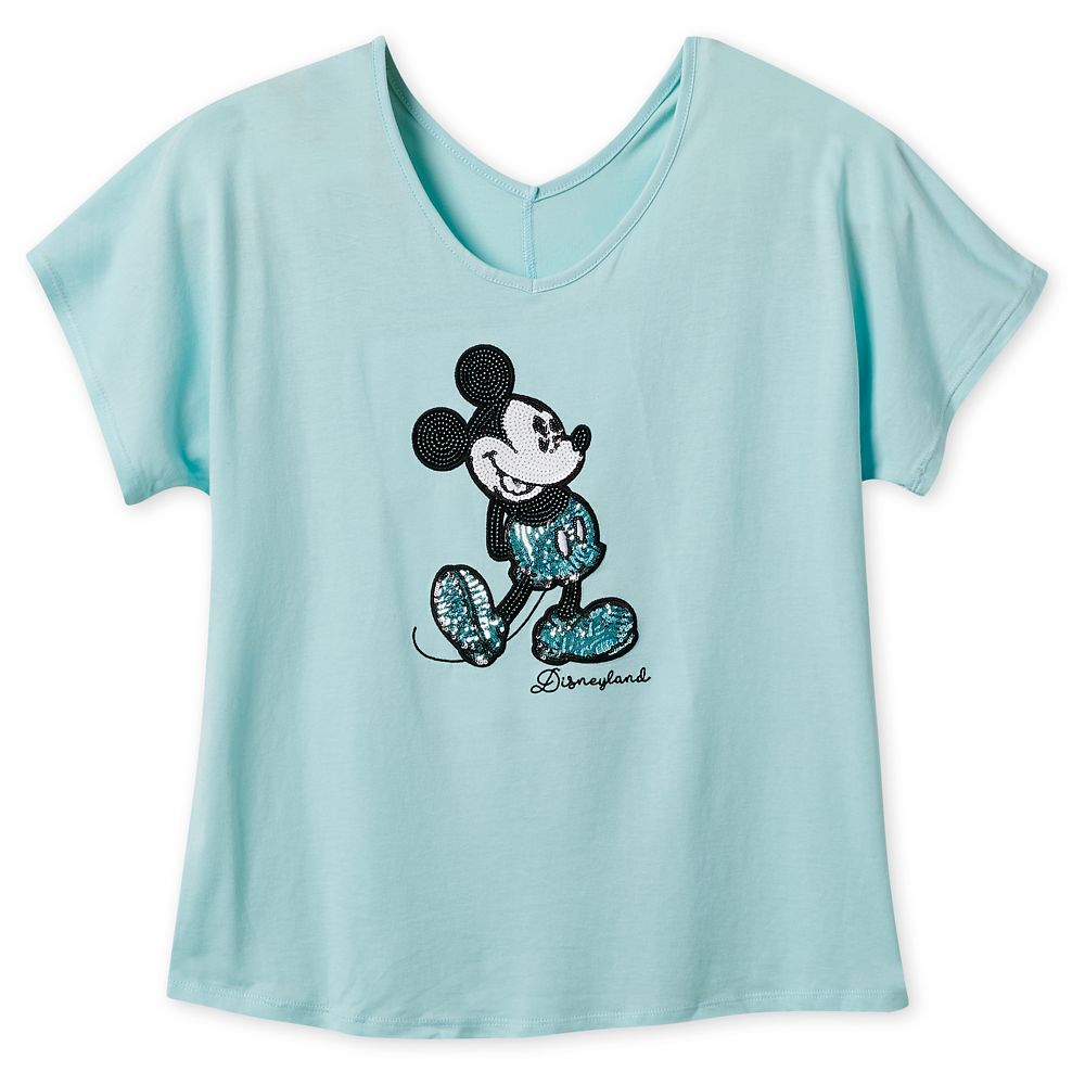 Mickey Mouse Sequined T-Shirt for Women – Arendelle Aqua – Disneyland