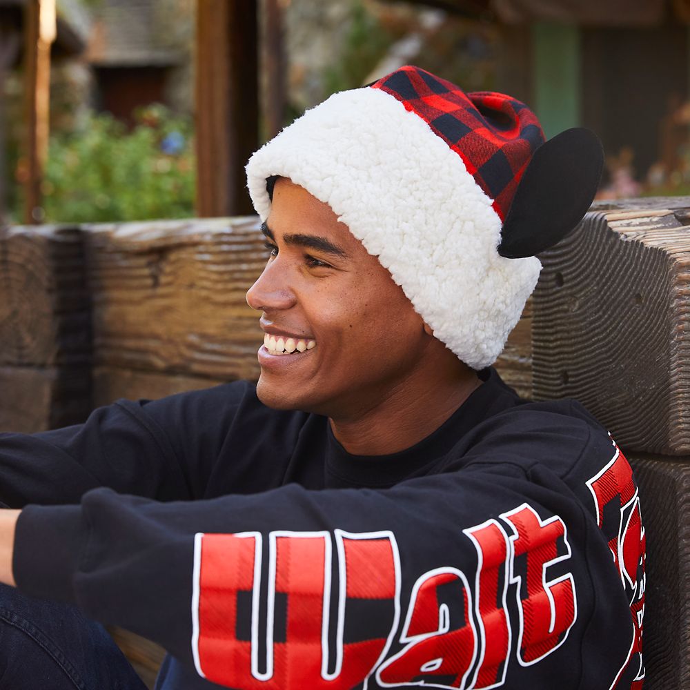 Mickey Mouse Plaid Santa Hat for Adults