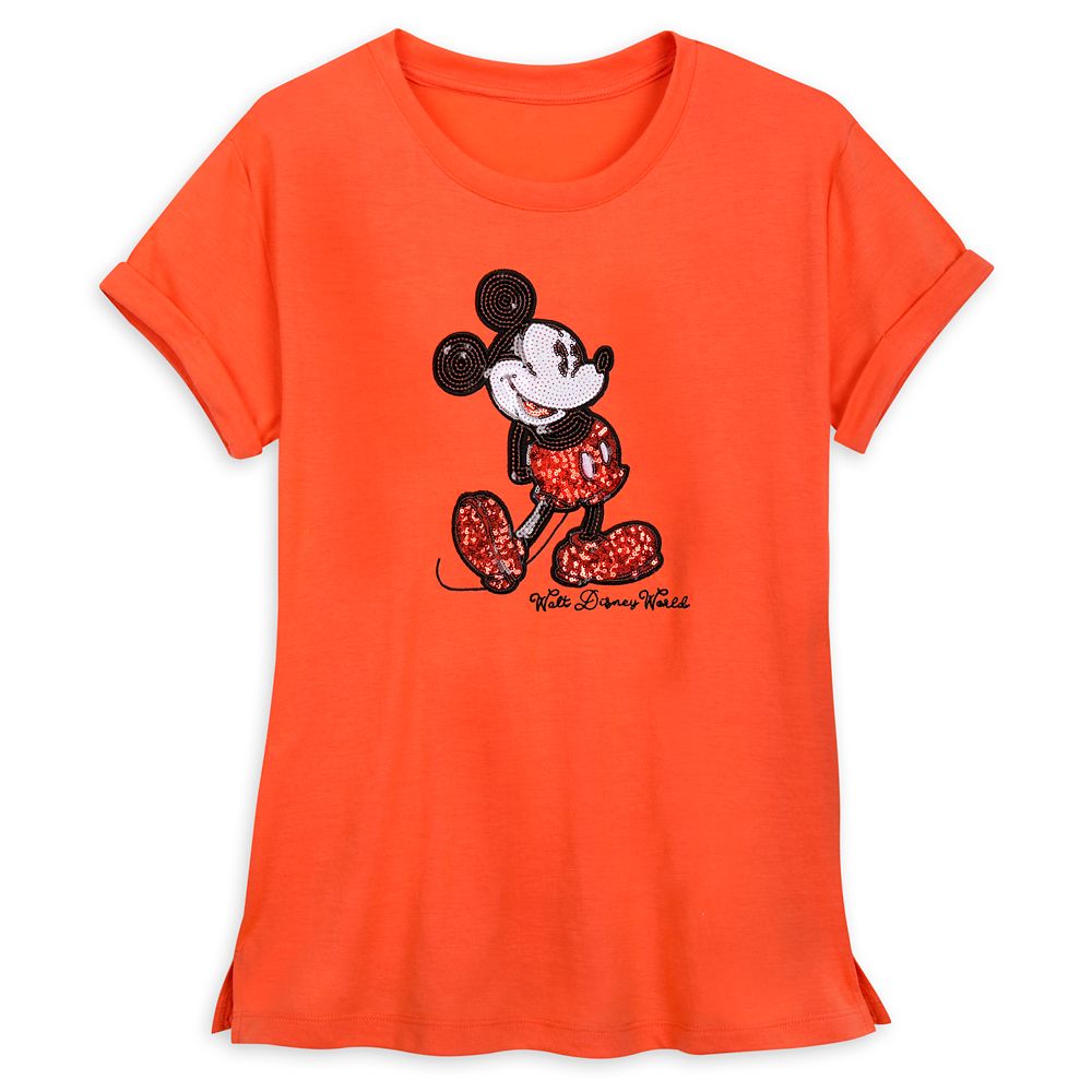 Mickey Mouse Sequined T-Shirt for Women – Coral – Walt Disney World