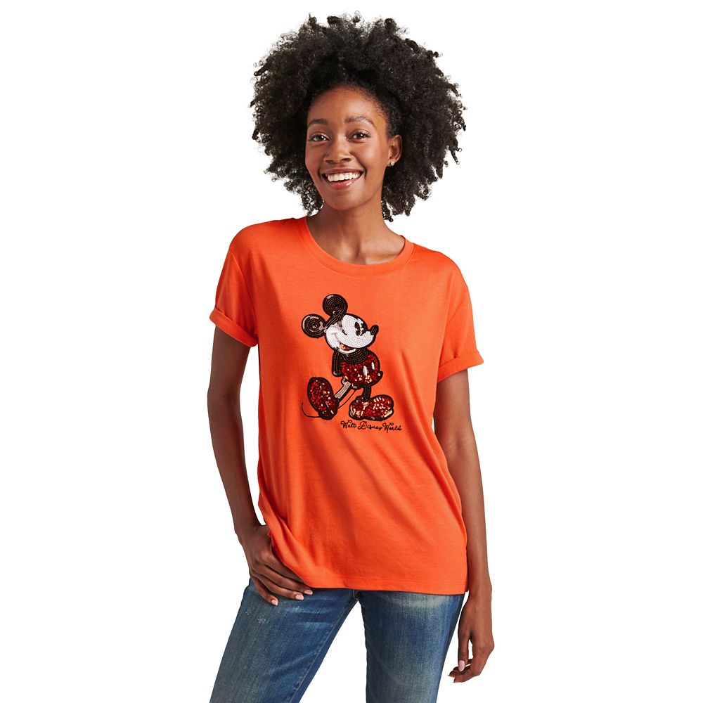 Mickey Mouse Sequined T-Shirt for Women – Coral – Walt Disney World